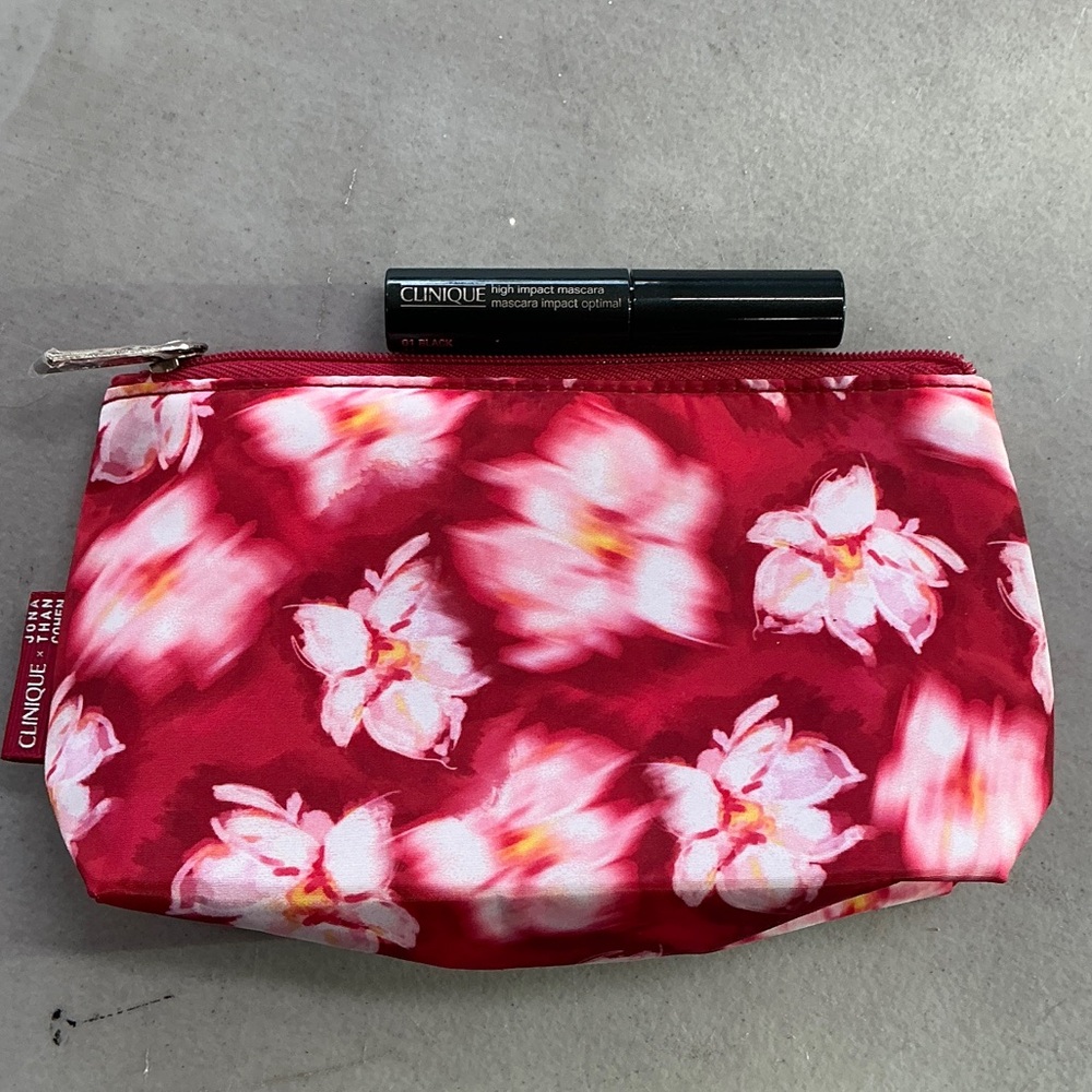 Clinique Pink Floral Cosmetic Bag with Mascara